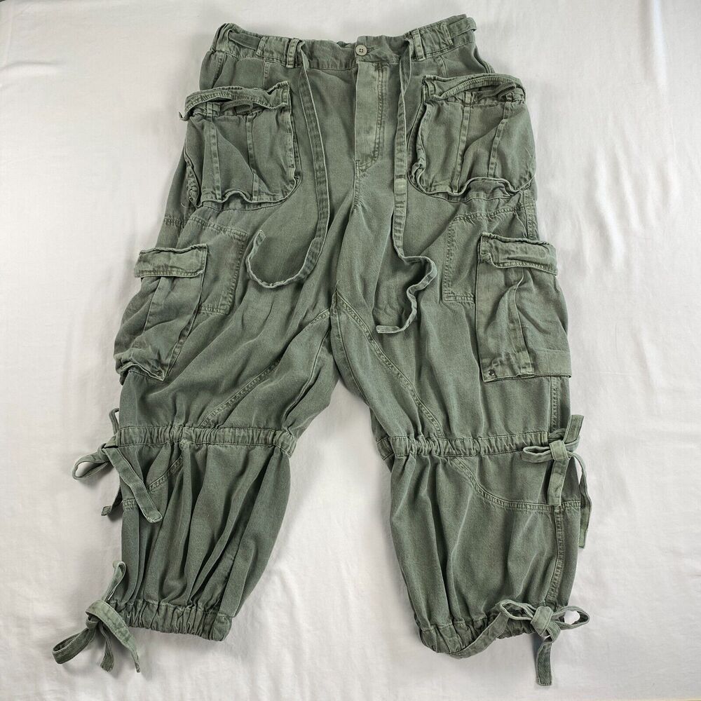 Free People Big Sky Parachute Pants Womens XL Green Cargo Baggy Balloon Cinched